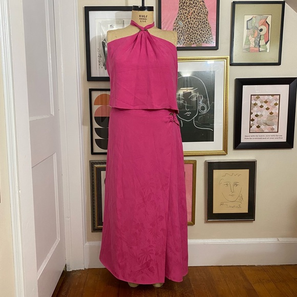 Tommy Bahama paradise found silk pink halter top maxi wrap skirt set sz 16 $225 - Picture 3 of 9